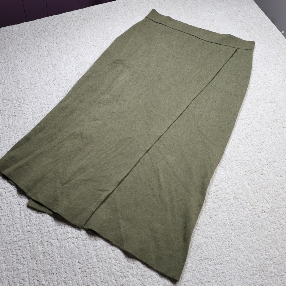 A New Day Olive Green Knit Wrap Front Midi Skirt XL